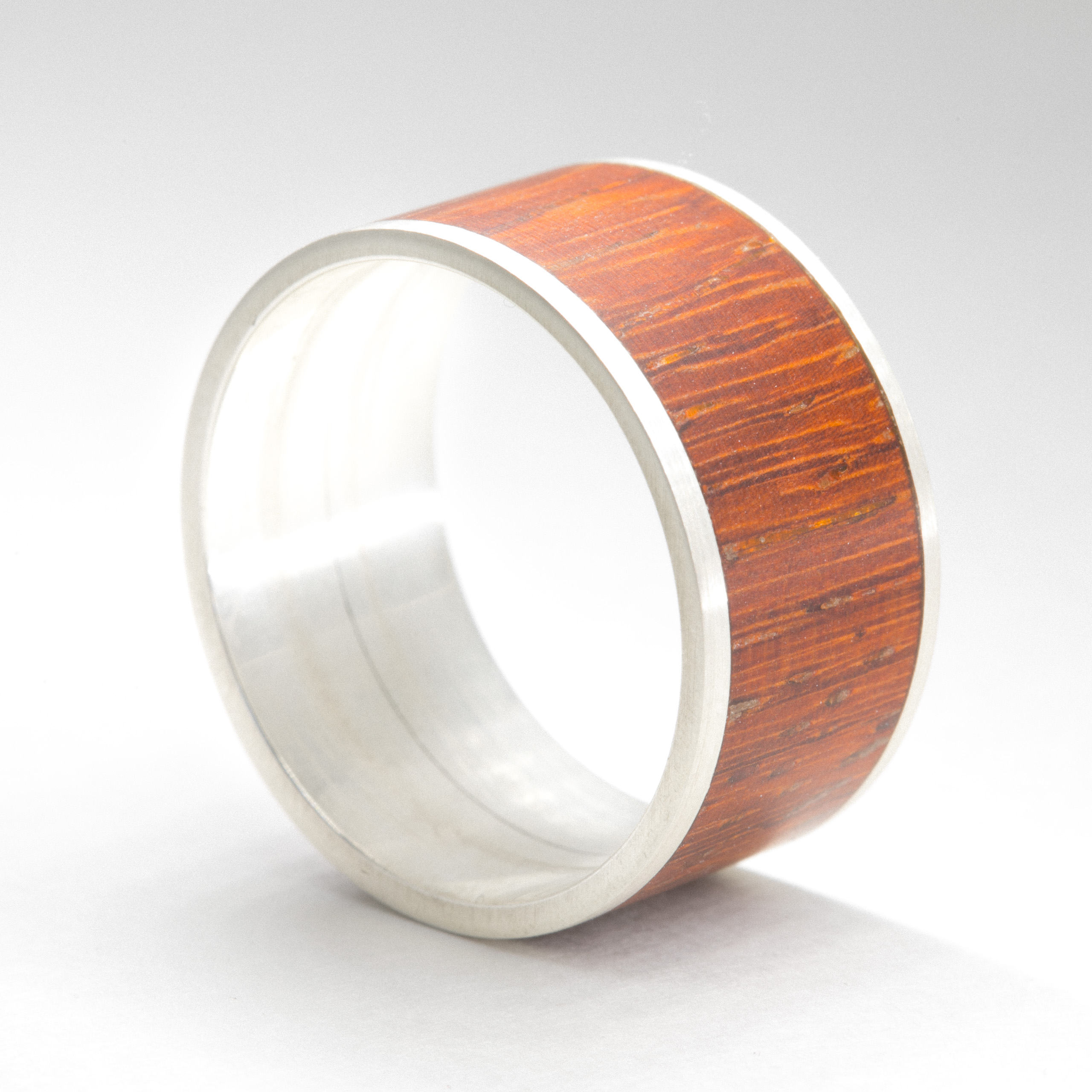 Sterling Silver Men\'s Ring with Wood Inlay • Projekt-M