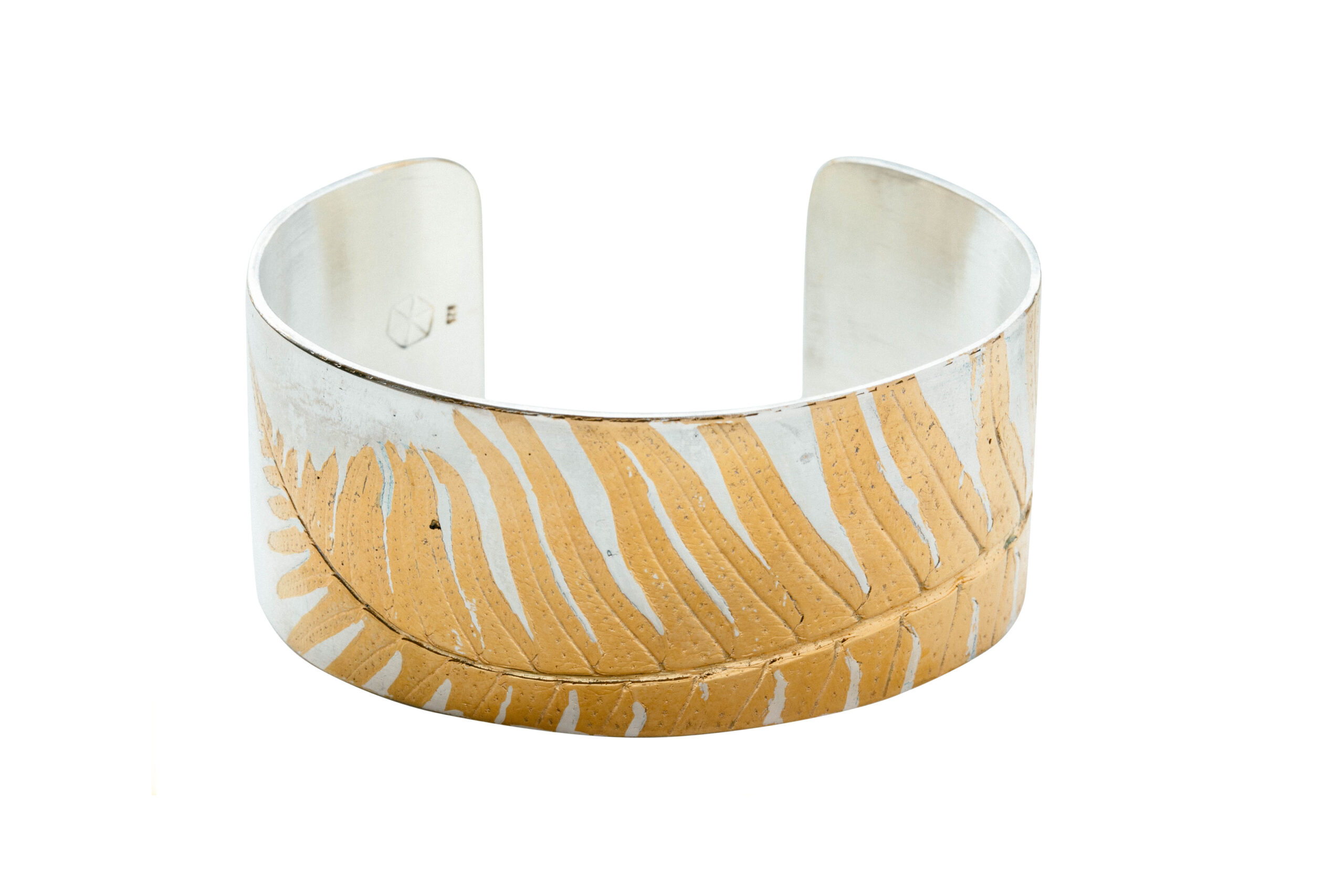 Chunky Polished Silver Bracelet with 24K Gold Fern • Projekt-M Jewelry